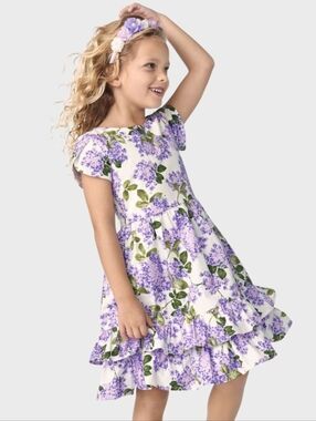 Gymboree Girls Lilac Poplin Tiered Dress Lovely Lavender Size 7
